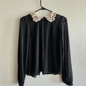 Xhilaration Black Blouse with Cream Lace Collar